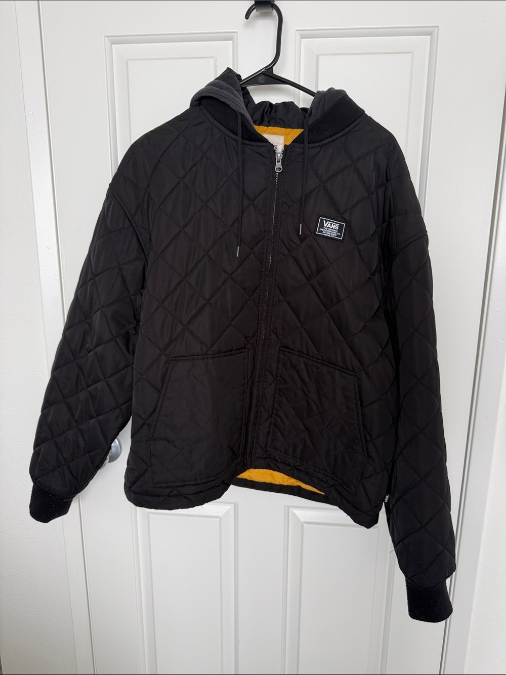 Vans Black Quilted Hooded Puffer with Yellow Lining